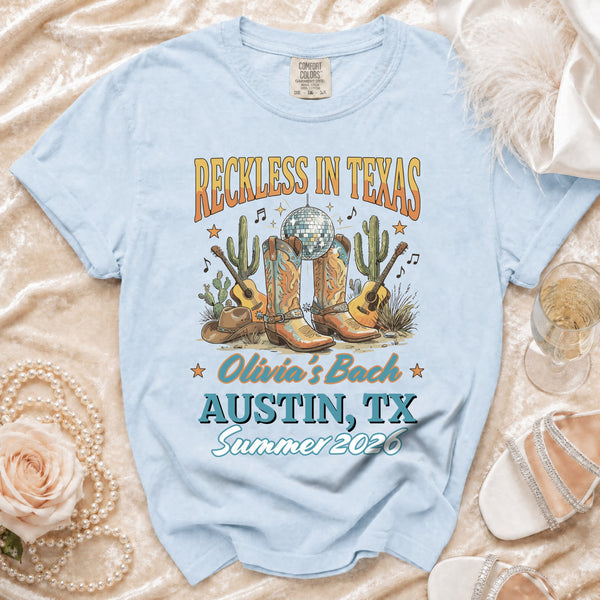 Reckless Texas Disco Cowgirl T-shirt in Chambray
