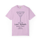 Light pink t-shirt with "Last Splash Sarah's Bach Malibu, CA Summer 2026" text.