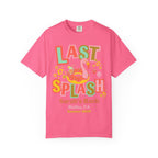Pink t-shirt with "Last Splash" graphic and event details.