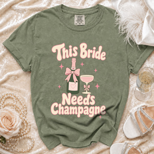 This Bride Champagne T-Shirt in Moss