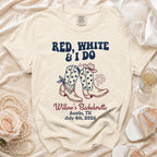 Red, White & I Do bachelorette t-shirt with cowboy boots.