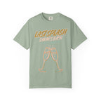 Sage green t-shirt with "LAST SPLASH SARAH'S BACH" and champagne glasses.