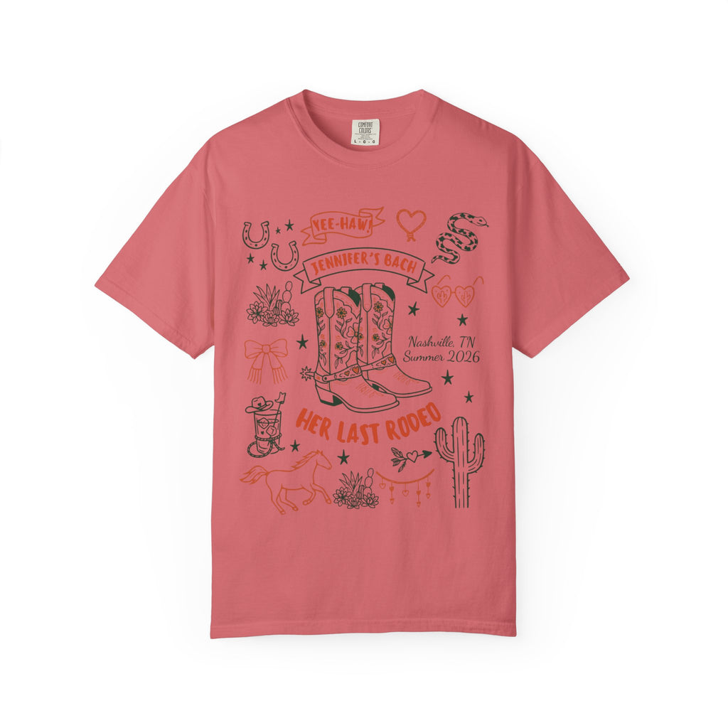 T-shirt with "Jennifer's Bach" and cowboy boot design, Nashville, TN Summer 2026.