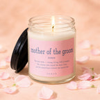 Candle labeled "mother of the groom" with definition and vow.