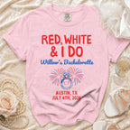 Pink t-shirt for "Willow's Bachelorette" in Austin, TX on July 4, 2026.
