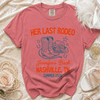 T-shirt with "Her Last Rodeo" and Nashville bachelorette details.