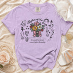 Lavender t-shirt with "Mother of the Bride" text and floral graphic.