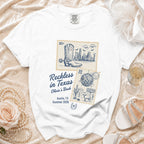White t-shirt with "Reckless in Texas Olivia's Bach Austin, TX Summer 2026" text.