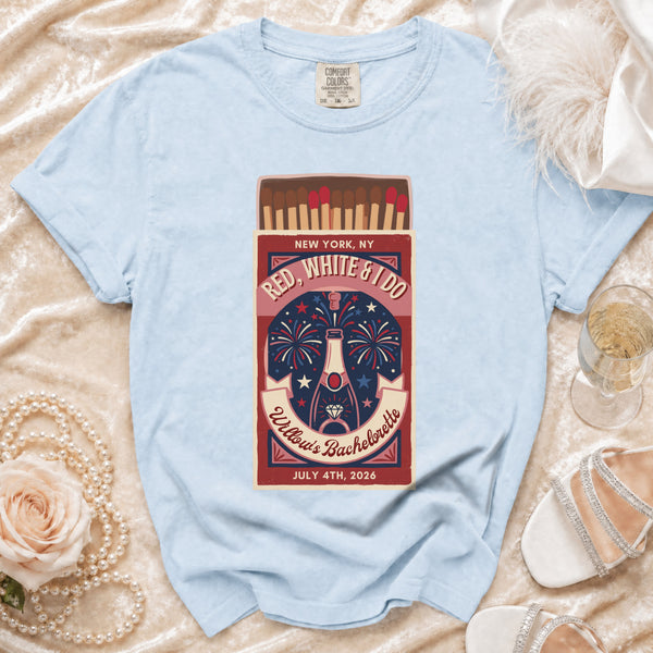 Red, White & I Do Bachelorette T-Shirt in Chambray