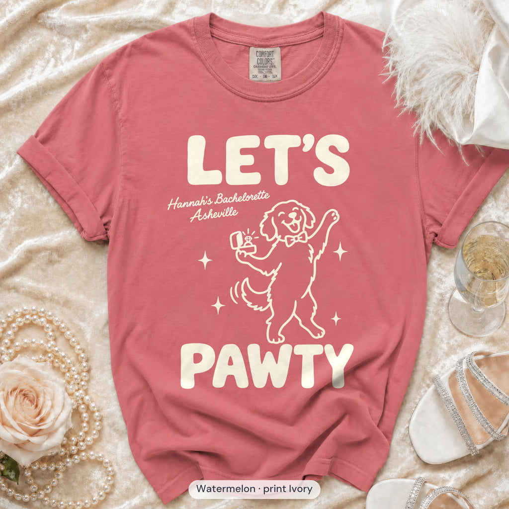 Watermelon The Bride & Let's Pawty Dog bachelorette crew t-shirt