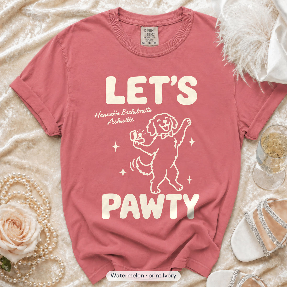 Watermelon The Bride & Let's Pawty Dog bachelorette crew t-shirt