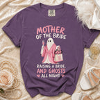 Purple t-shirt with "Mother of the Bride" and a ghost design.
