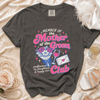 Dark gray t-shirt with "Member of the Mother of the Groom Club" graphic.
