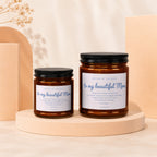 Two candles with "Mother of the Bride" sentiment and a bride's message.
