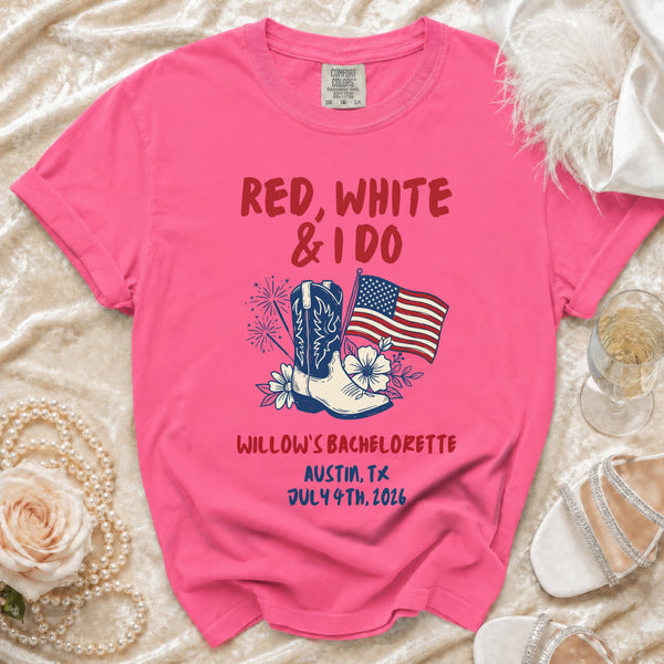 Red, White & I Do Bachelorette T-Shirt in Crunchberry