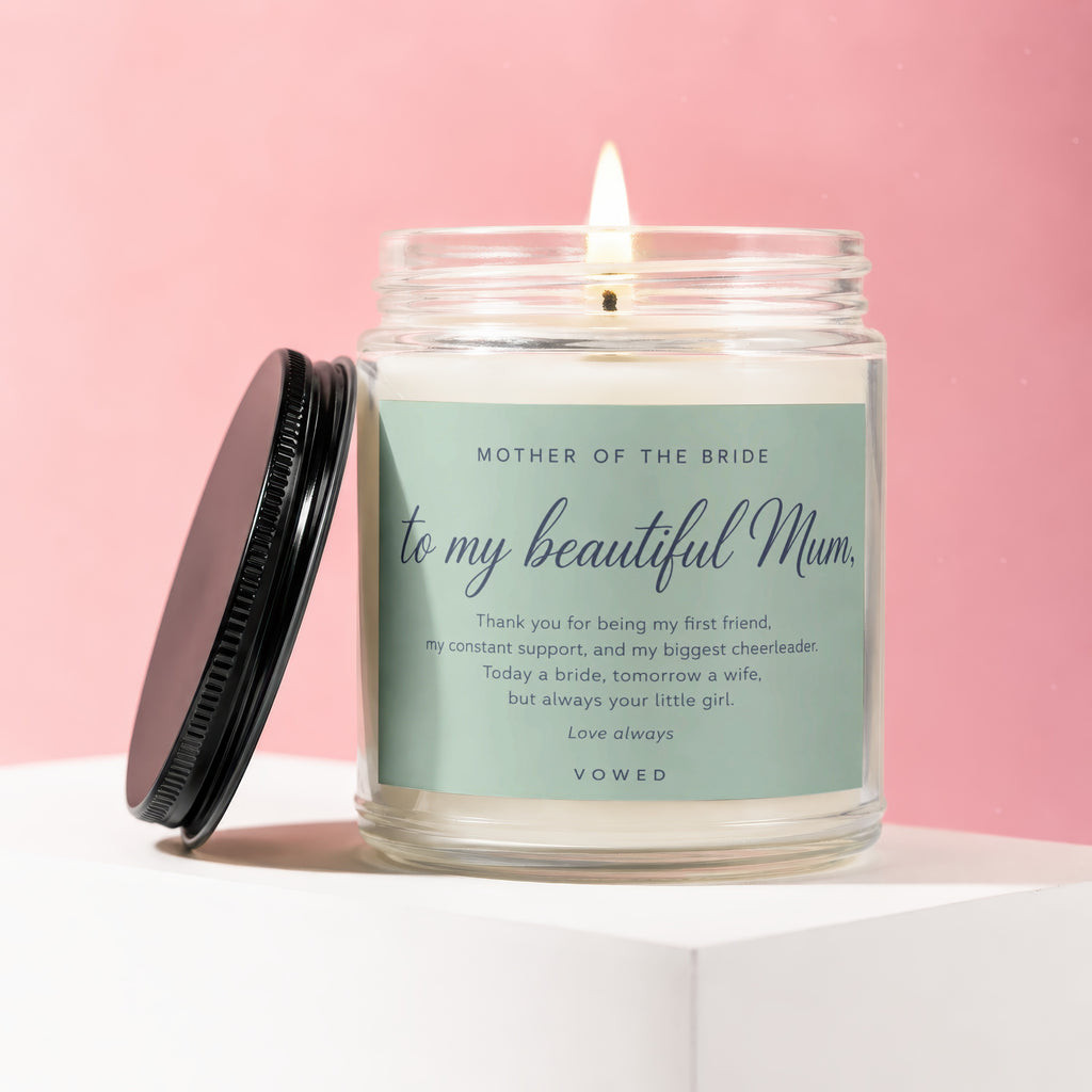 Candle for Mother of the Bride with quote "to my beautiful Mum."