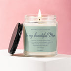 Candle for Mother of the Bride with quote "to my beautiful Mum."