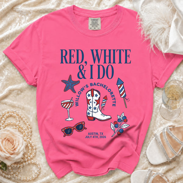 Red, White & I Do Bachelorette T-Shirt in Crunchberry