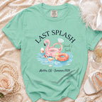 Mint green t-shirt with "Last Splash" and bachelorette party details.