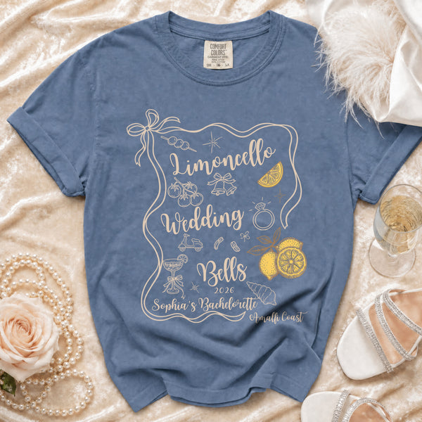 Limoncello Coastal Bachelorette T-Shirt in Blue Jean