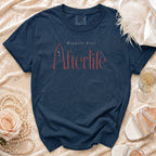 Navy t-shirt with "Happily Ever Afterlife" text and celestial graphics.