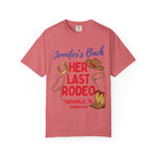 T-shirt with "Jennifer's Bach HER LAST RODEO NASHVILLE, TN SUMMER 2026" and graphics.