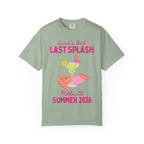 T-shirt with "Sarah's Bach LAST SPLASH Malibu, CA SUMMER 2026" and cocktail graphic.