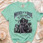 Mint green t-shirt with "Mother of the Bride, I Raised the Bride, You Survive the Night" text.