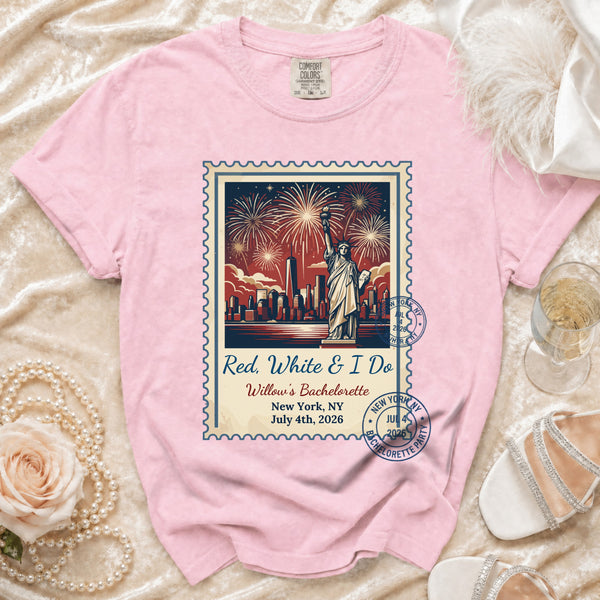 Red, White & I Do NYC Bachelorette T-Shirt in Blossom