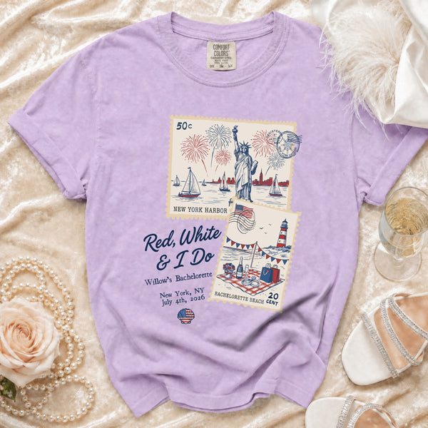 Red White & I Do Bachelorette July 4th T-Shirt in Orchid