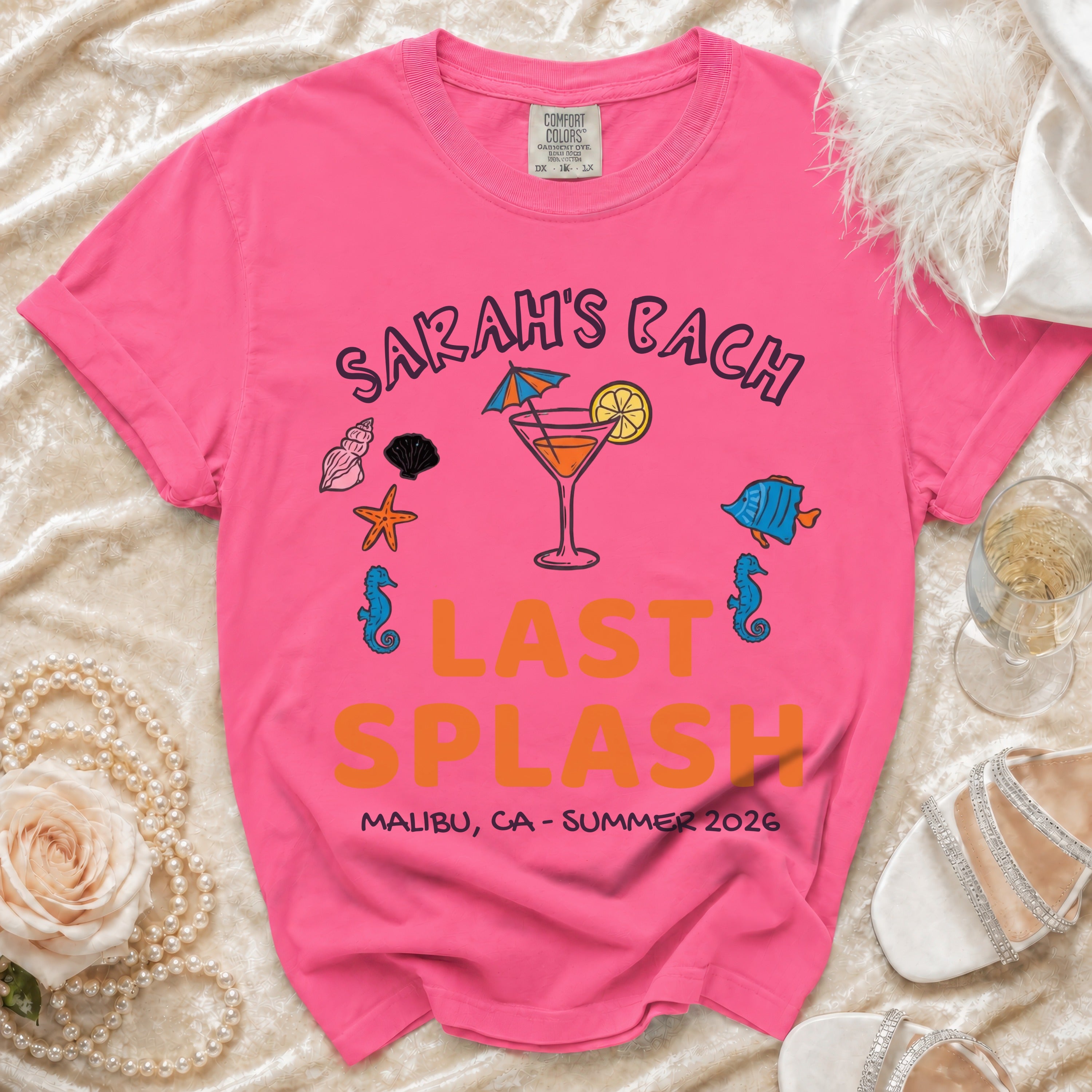 Sarah's Bach Last Splash t-shirt with nautical graphics.