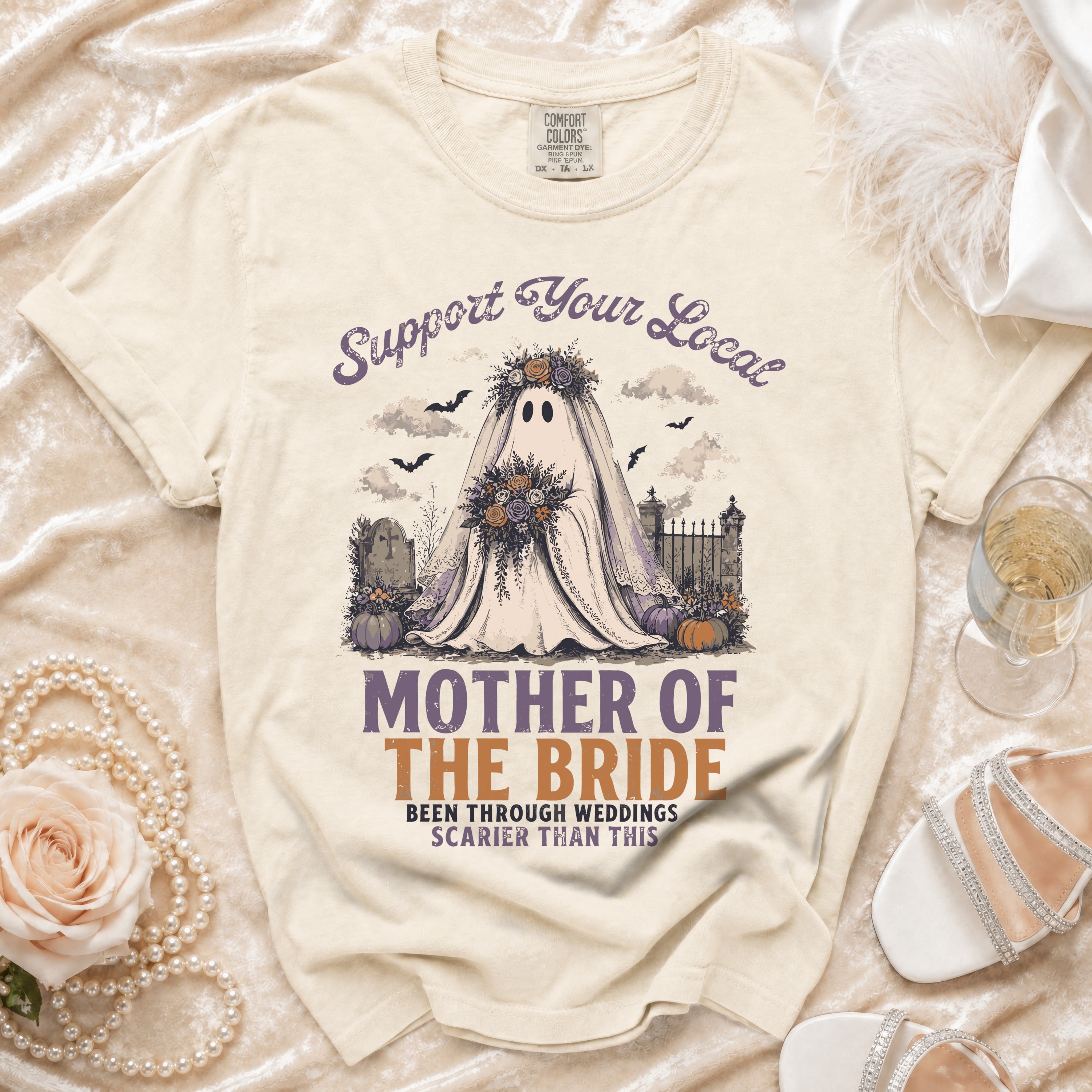 Ghost mother of the bride graphic with text that reads "Support Your Local Mother of the Bride".