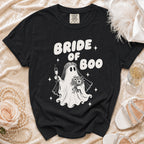 Black t-shirt with "Bride of Boo" text and a ghost bride graphic.
