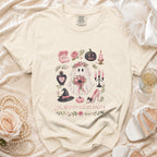 T-shirt with a watercolor graphic of a ghost bride and Halloween elements, reading "Til Death Do Us Party."