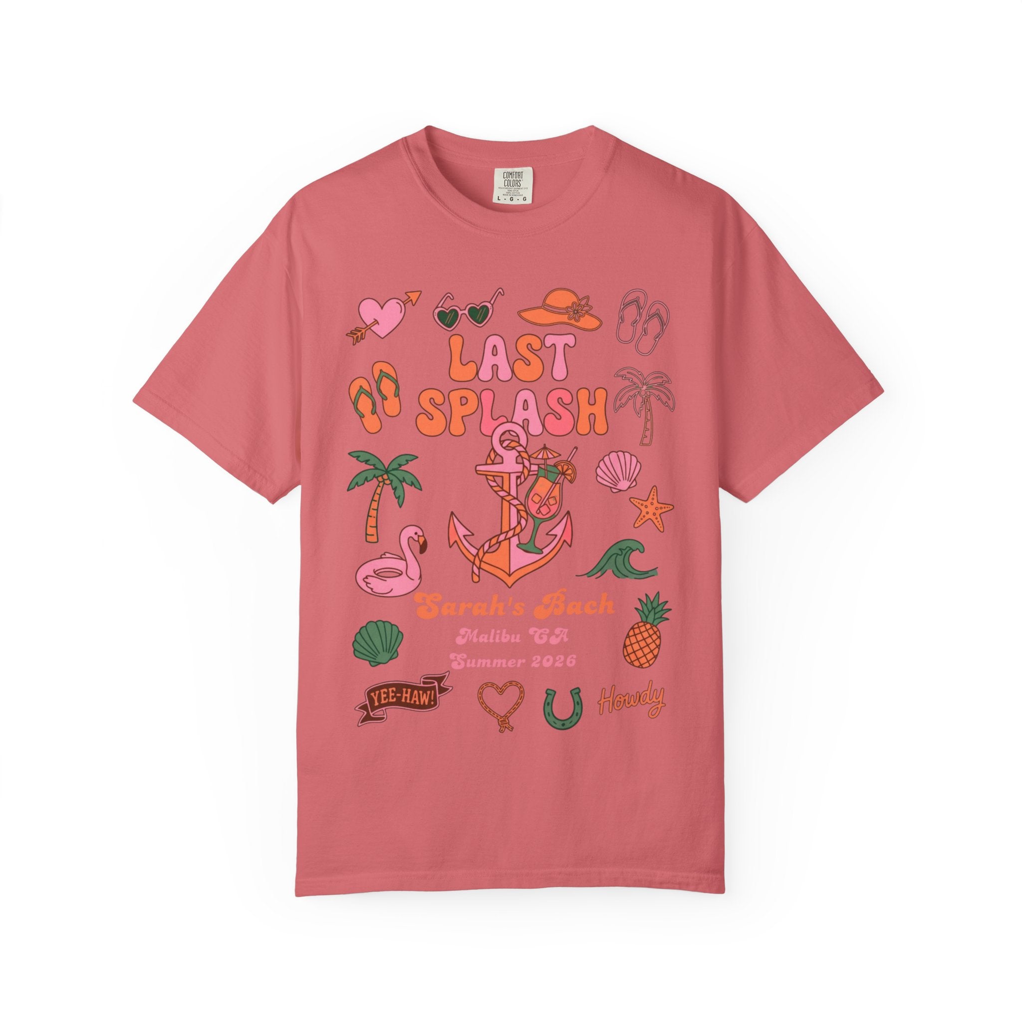 Last Splash Sarah's Bach Malibu CA Summer 2026 graphic tee.