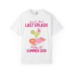 White t-shirt with "Sarah's Bach Last Splash" and margarita graphic.