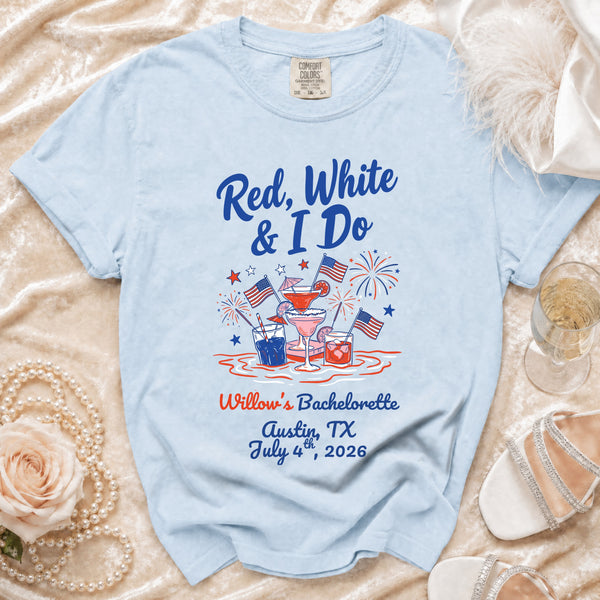 Red, White & I Do Bachelorette T-Shirt in Chambray