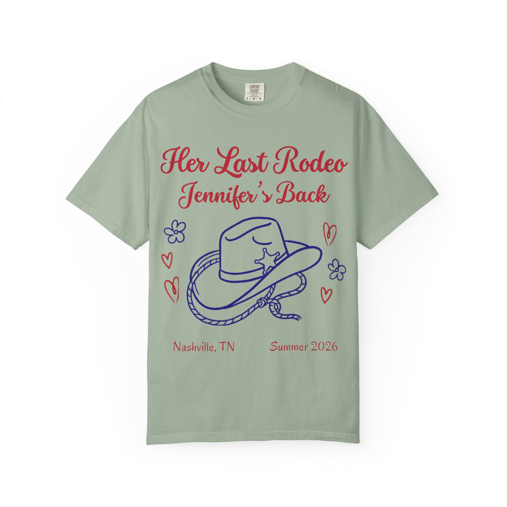T-shirt with "Her Last Rodeo Jennifer's Back" and Nashville, TN Summer 2026.