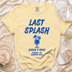 Yellow Comfort Colors t-shirt with "Last Splash" and bachelorette details.