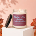 Glass candle with "Mother of the Bride Entire Wedding" text label.