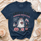 Navy t-shirt with "Ghouls Just Wanna Have Fun" and Halloween bride graphic.