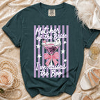 "Mother of the Bride I've raised the Boo" graphic on a dark teal t-shirt.
