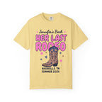 Yellow t-shirt with "Jennifer's Bach Her Last Rodeo Nashville, TN Summer 2026".
