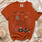 Orange t-shirt with "Proud Mom of the Bride, Boo-tiful Night" Halloween graphics.