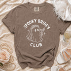 Brown t-shirt with "Spooky Bride's Club" text and ghost graphic.