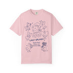 Pink t-shirt with "Last Splash Sarah's Bach Malibu, CA Summer 2026" and duck drawings.