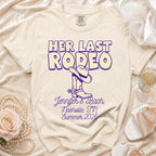 Cream t-shirt for "Her Last Rodeo" bachelorette party in Nashville, TN, Summer 2026.