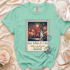 T-shirt with "Red, White & I Do" and Statue of Liberty fireworks design.