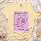 Yellow Comfort Colors t-shirt with "Reckless in Texas Olivia's Bach Austin, TX Summer 2026" design.