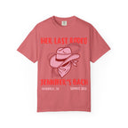 Pink t-shirt with "Her Last Rodeo" graphic and bachelorette details.